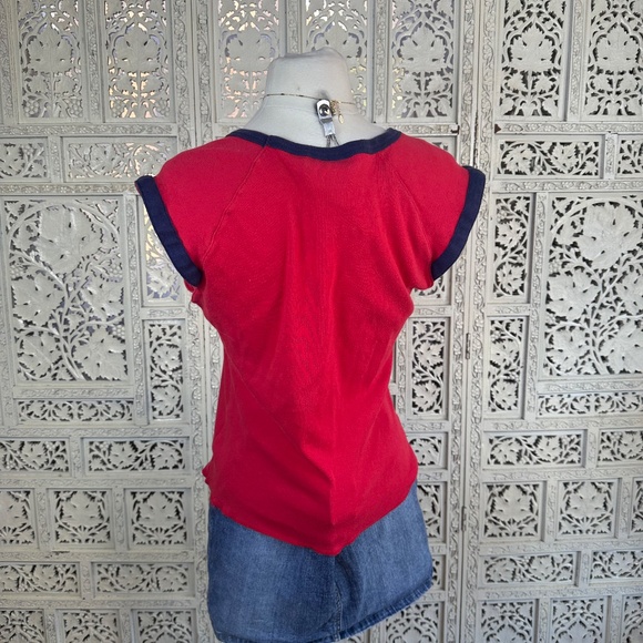 Y2K Coca Cola Red & Navy Retro Cap Sleeve Ribbed T shirt Sz M/L - Picture 5 of 6